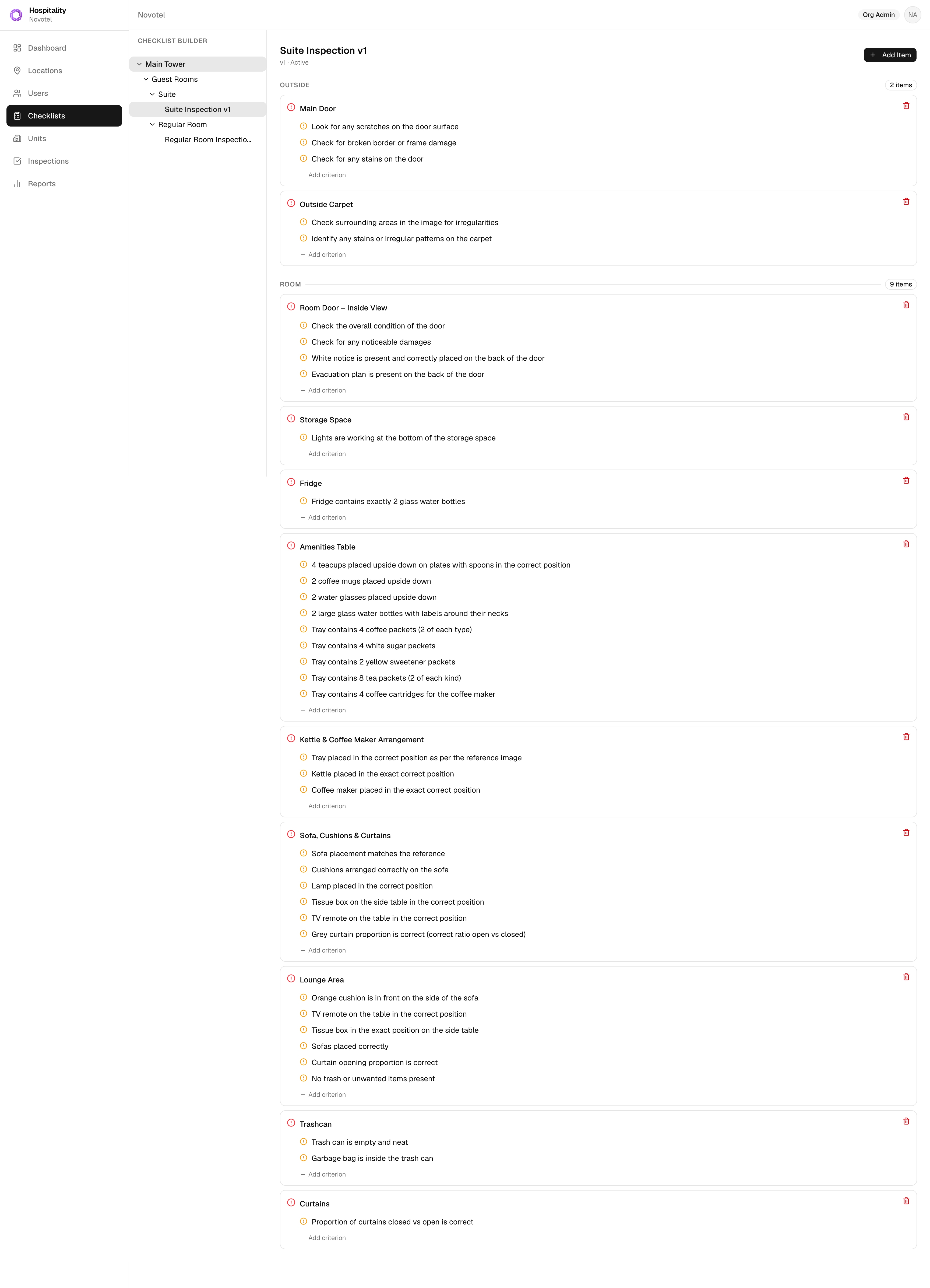 Alethea checklist builder for hotel room and kitchen inspections