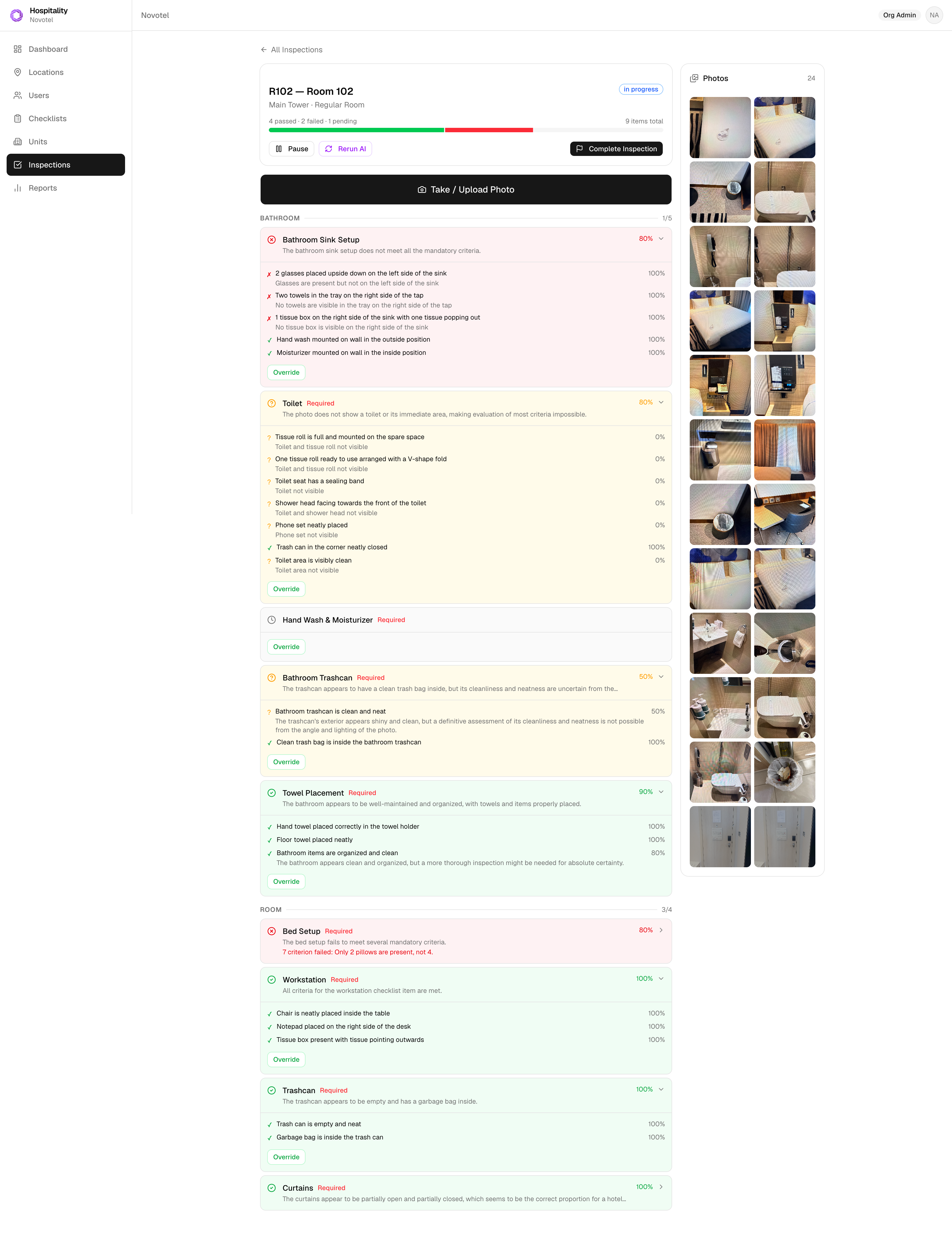 Alethea inspection detail view with photo evidence and AI verification results
